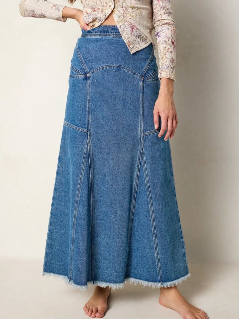 Natural Life Fitted Cotton Denim Maxi Skirt